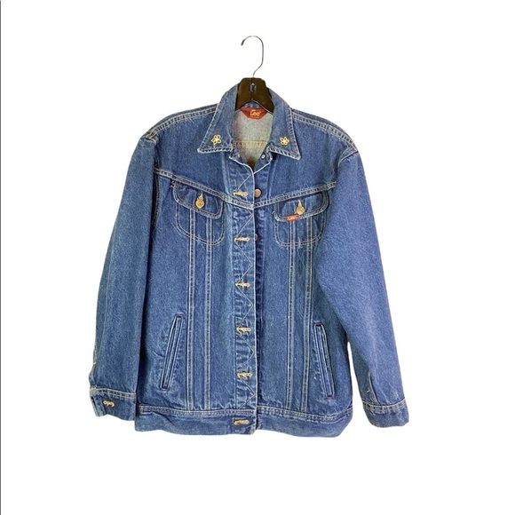 Vintage Lee medium Wash Denim Embroidered Trucker Jacket - Picture 1 of 7